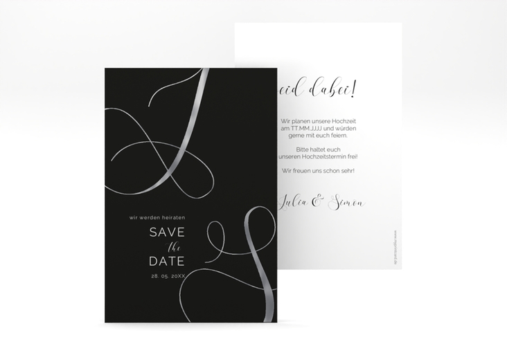 Save the Date-Karte Eheschließung A6 Karte hoch schwarz silber