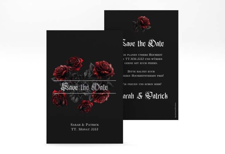 Save the Date-Karte Gothic Rose A6 Karte hoch schwarz silber