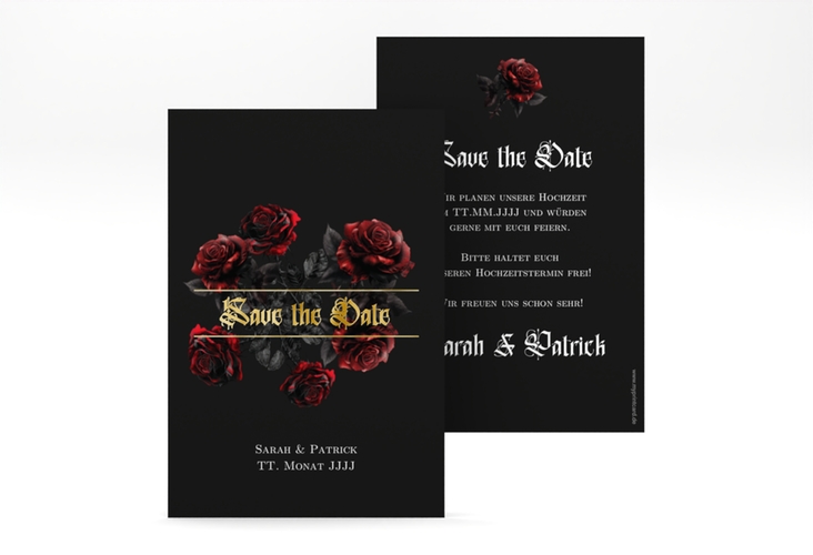 Save the Date-Karte Gothic Rose A6 Karte hoch schwarz gold