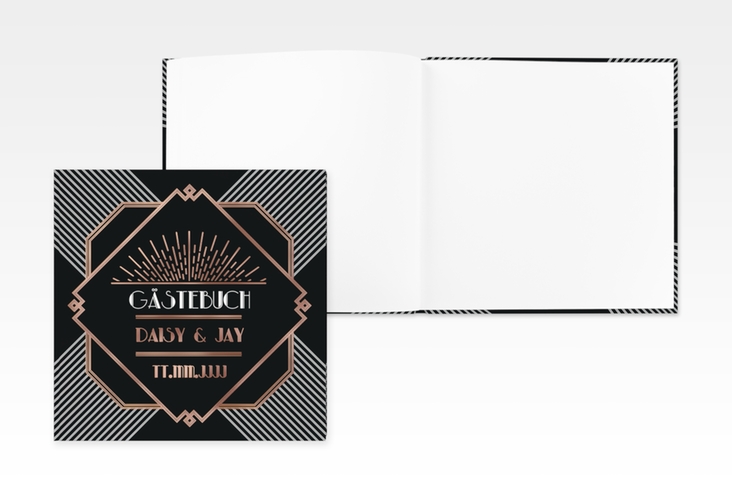 Gästebuch Creation Gatsby 20 x 20 cm, Hardcover schwarz rosegold im 20er-Jahre-Stil