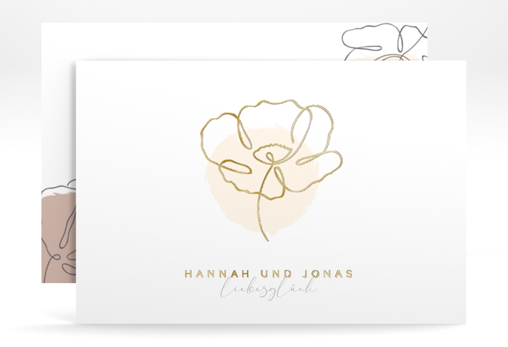 Save the Date-Karte Flowerline A6 Karte quer apricot gold