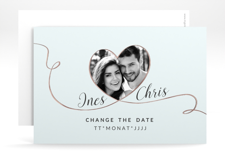 Change the Date-Karte Hochzeit Dolce A6 Karte quer tuerkis rosegold