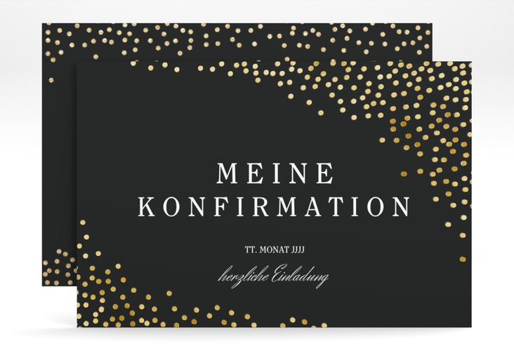 Einladung Konfirmation Glossy A6 Karte quer schwarz gold
