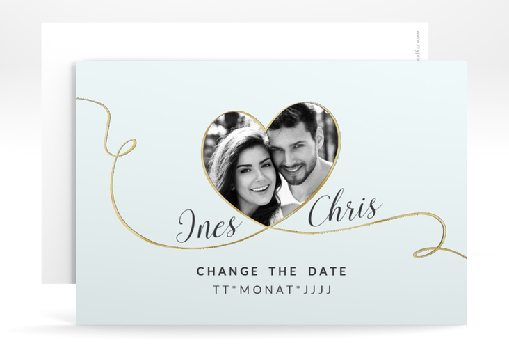 Change the Date-Karte Hochzeit Dolce A6 Karte quer tuerkis gold