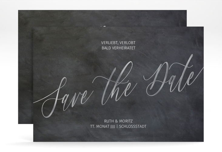 Save the Date-Karte Chalkboard A6 Karte quer schwarz silber mit Folienveredelung