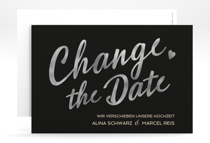 Change the Date-Karte Glam A6 Karte quer schwarz silber