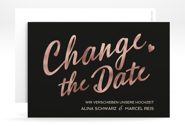 Change the Date-Karte Glam A6 Karte quer schwarz rosegold