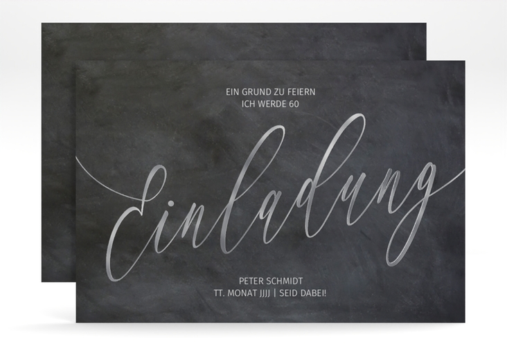 Einladung 60. Geburtstag Board A6 Karte quer schwarz silber