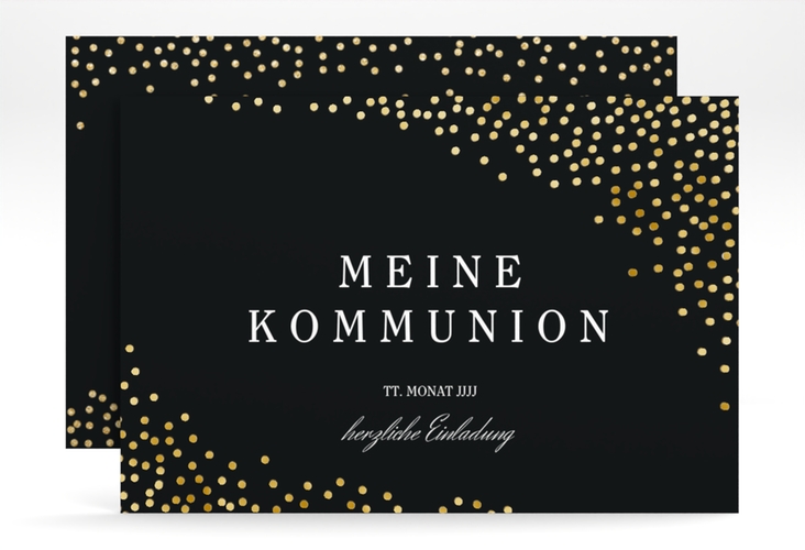Einladung Kommunion Glanzvoll A6 Karte quer schwarz gold