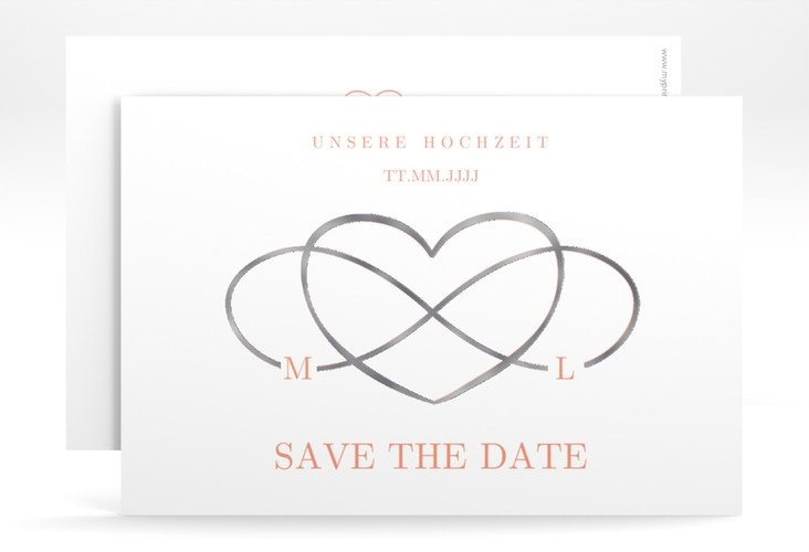 Save the Date-Karte Infinity A6 Karte quer apricot silber