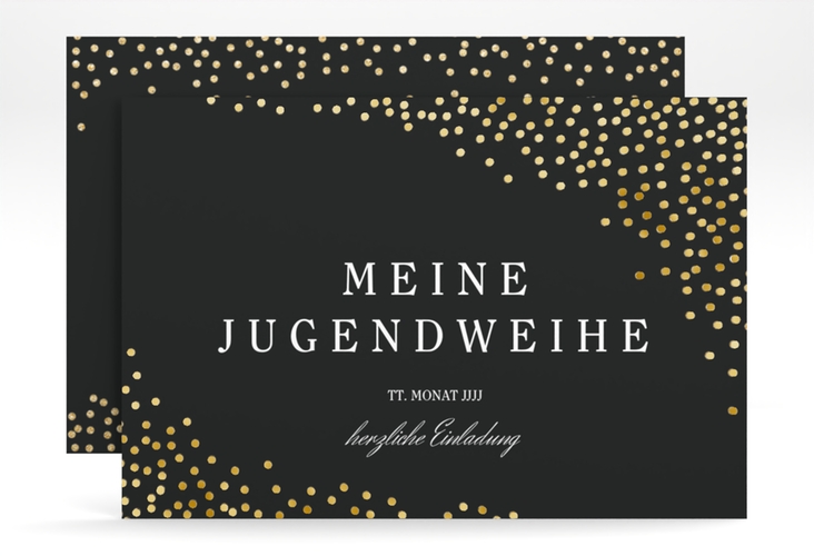 Einladung Jugendweihe Glossa A6 Karte quer schwarz gold