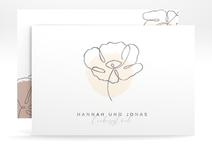 Save the Date-Karte Flowerline A6 Karte quer apricot silber