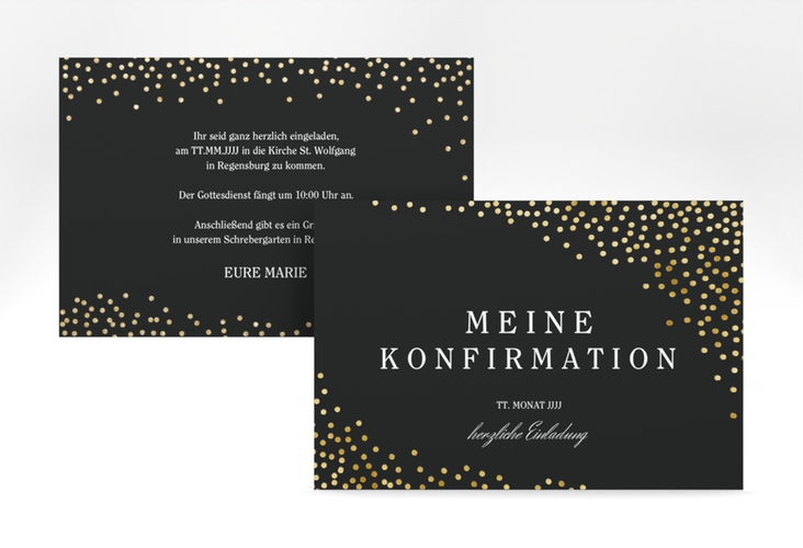 Einladung Konfirmation Glossy A6 Karte quer schwarz gold