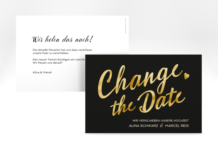Change the Date-Karte Glam A6 Karte quer schwarz gold