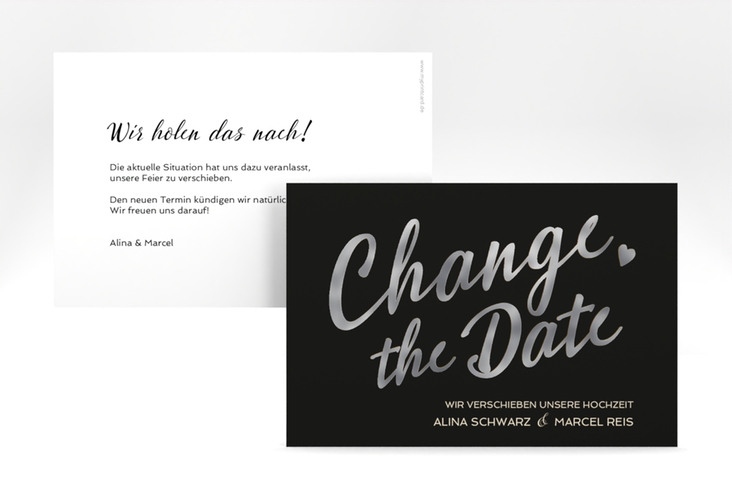 Change the Date-Karte Glam A6 Karte quer schwarz silber