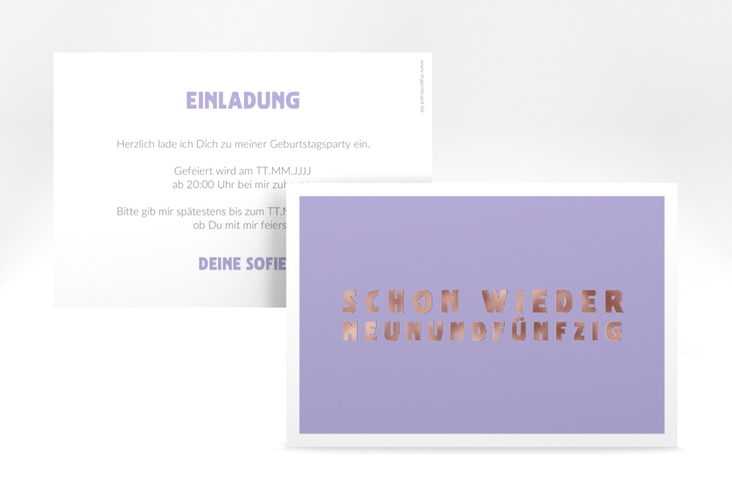 Einladung 60. Geburtstag Gag A6 Karte quer flieder rosegold