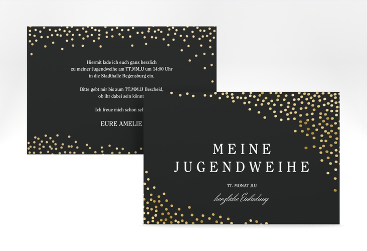 Einladung Jugendweihe Glossa A6 Karte quer schwarz gold