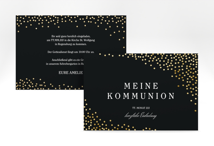 Einladung Kommunion Glanzvoll A6 Karte quer schwarz gold