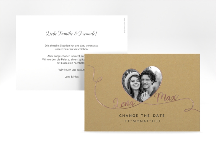 Change the Date-Karte Herzensbund A6 Karte quer schwarz rosegold