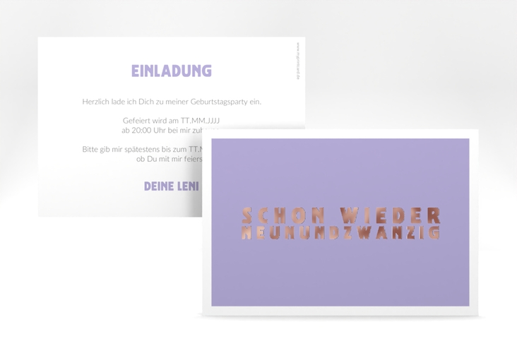 Einladung 30. Geburtstag Gag A6 Karte quer flieder rosegold
