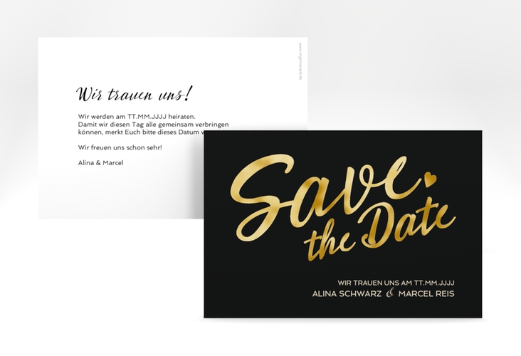 Save the Date-Karte Glam A6 Karte quer schwarz gold