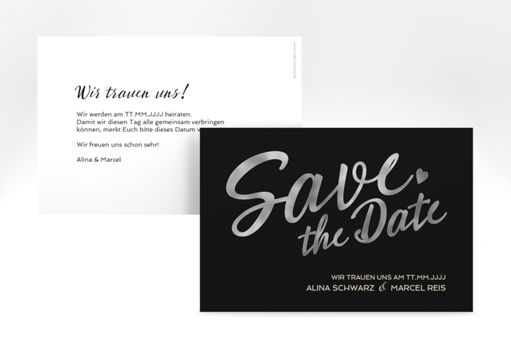 Save the Date-Karte Glam A6 Karte quer schwarz silber