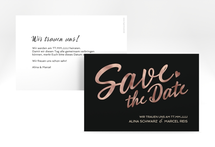 Save the Date-Karte Glam A6 Karte quer schwarz rosegold