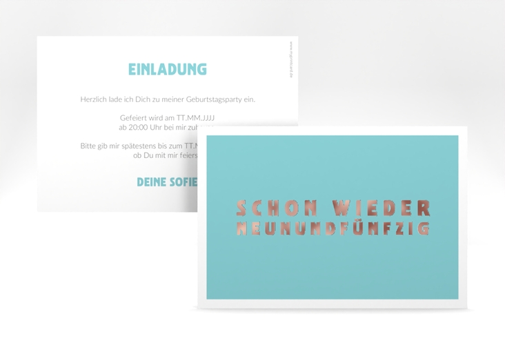 Einladung 60. Geburtstag Gag A6 Karte quer tuerkis rosegold
