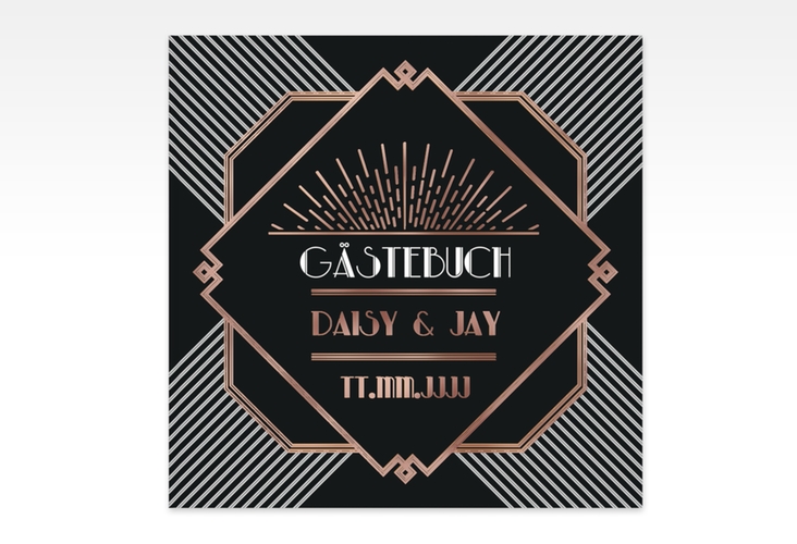 Gästebuch Creation Gatsby 20 x 20 cm, Hardcover schwarz rosegold im 20er-Jahre-Stil