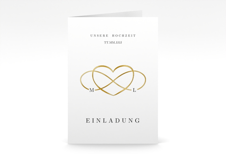 Einladungskarte Hochzeit Infinity A6 Klappkarte hoch schwarz gold
