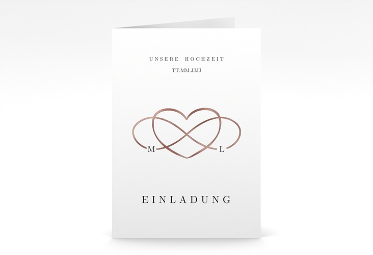 Einladungskarte Hochzeit Infinity A6 Klappkarte hoch schwarz rosegold