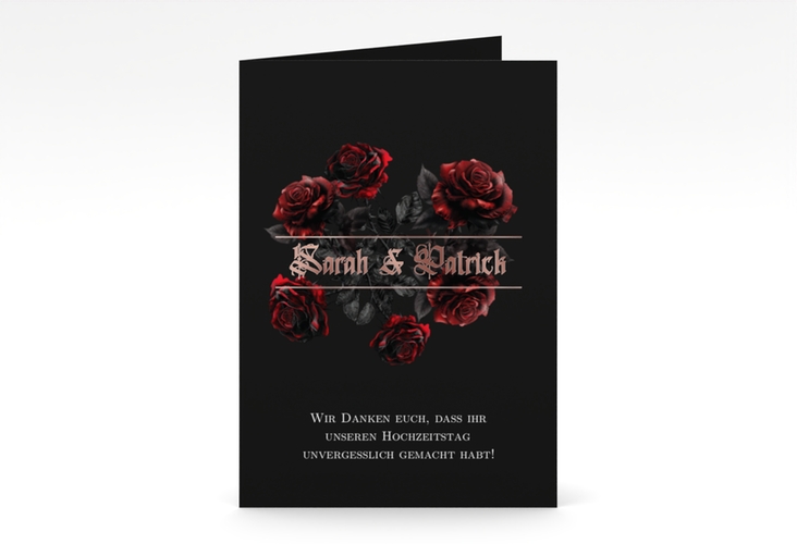 Danksagungskarte Hochzeit Gothic Rose A6 Klappkarte hoch schwarz rosegold mit Gräsern und Trockenblumen für Boho-Hochzeit