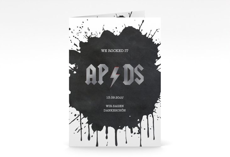 Danksagungskarte Hochzeit Hardrock A6 Klappkarte hoch schwarz silber für Rockband-Fans