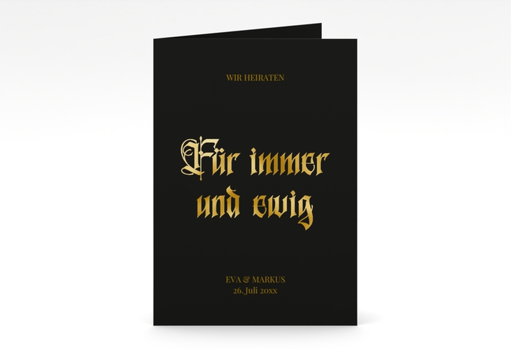 Einladungskarte Hochzeit Gothic A6 Klappkarte hoch schwarz gold