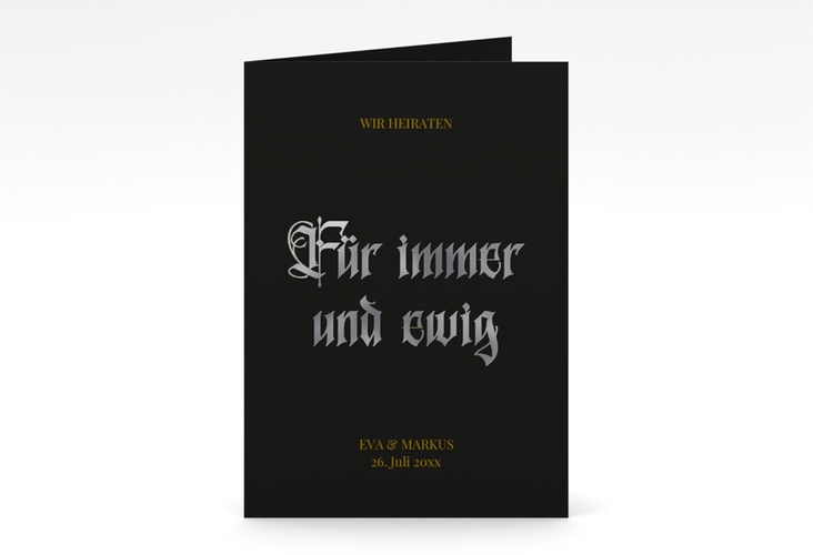 Einladungskarte Hochzeit Gothic A6 Klappkarte hoch schwarz silber