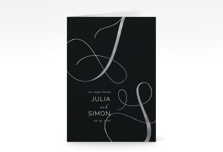 Danksagungskarte Hochzeit Eheschließung A6 Klappkarte hoch schwarz silber mit Gräsern und Trockenblumen für Boho-Hochzeit