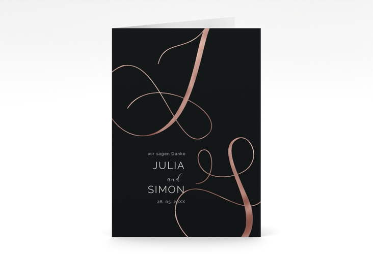 Danksagungskarte Hochzeit Eheschließung A6 Klappkarte hoch schwarz rosegold mit Gräsern und Trockenblumen für Boho-Hochzeit