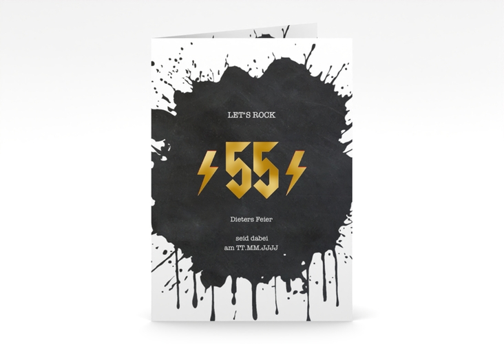 Einladung Geburtstag Rockig A6 Klappkarte hoch schwarz gold