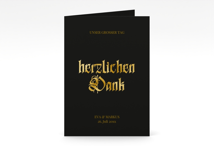 Danksagungskarte Hochzeit Wednesday A6 Klappkarte hoch schwarz gold mit Gräsern und Trockenblumen für Boho-Hochzeit