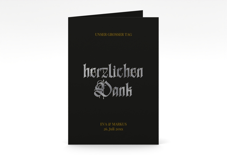 Danksagungskarte Hochzeit Wednesday A6 Klappkarte hoch schwarz silber mit Gräsern und Trockenblumen für Boho-Hochzeit