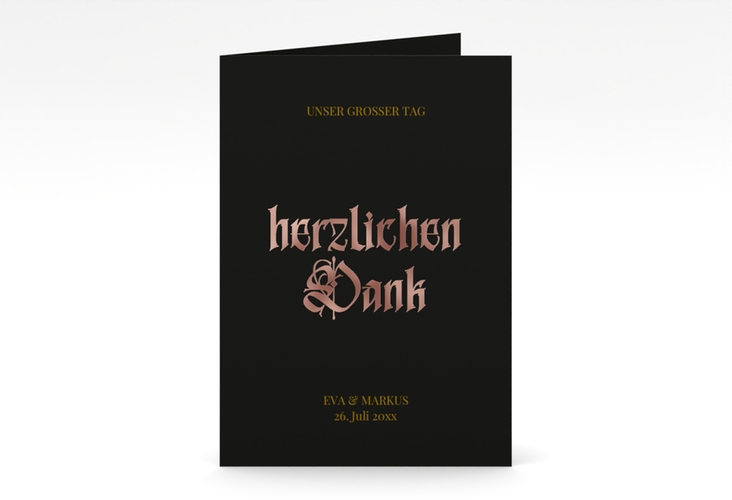 Danksagungskarte Hochzeit Wednesday A6 Klappkarte hoch schwarz rosegold mit Gräsern und Trockenblumen für Boho-Hochzeit