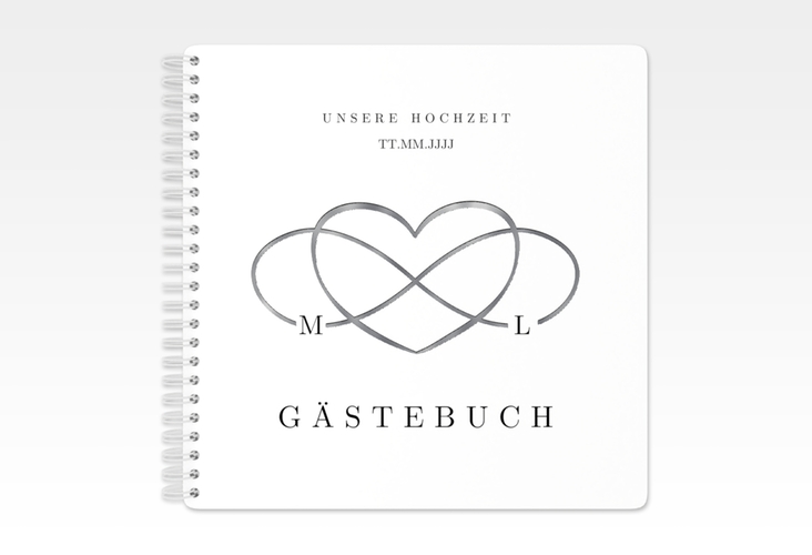 Gästebuch Hochzeit Infinity Ringbindung schwarz silber