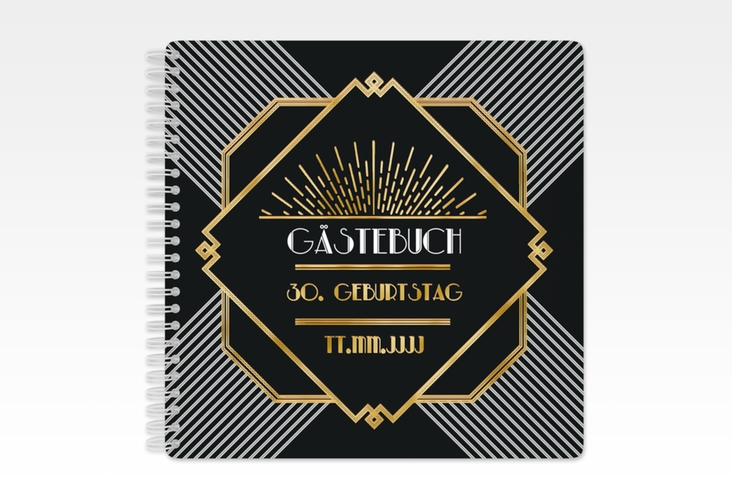 Gästebuch Geburtstag Glamour Ringbindung schwarz gold im Jugendstil-Design