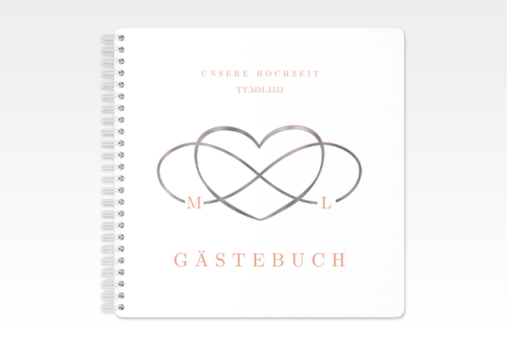 Gästebuch Hochzeit Infinity Ringbindung apricot silber
