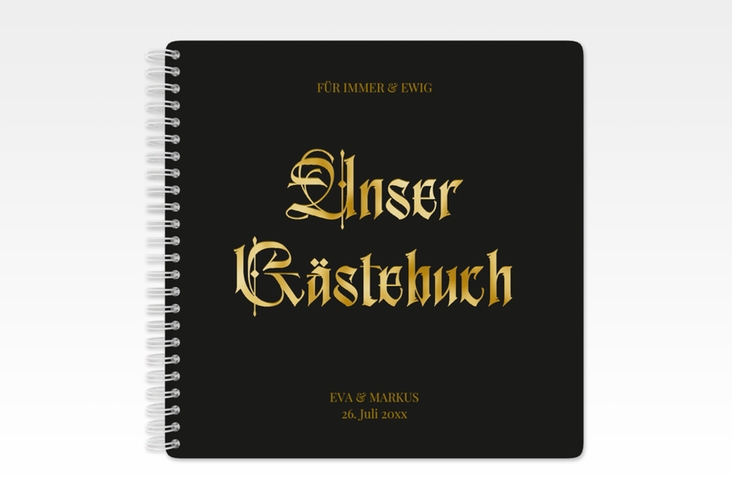 Gästebuch Hochzeit Wednesday Ringbindung schwarz gold