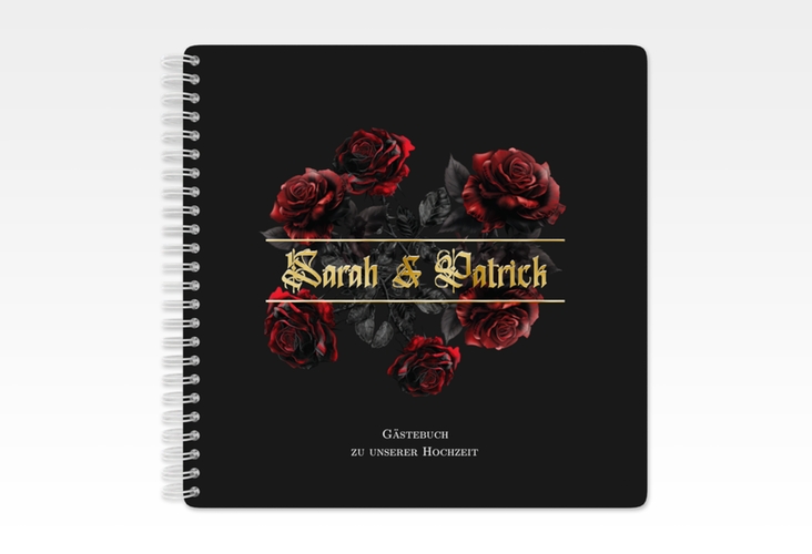 Gästebuch Hochzeit Gothic Rose Ringbindung schwarz gold