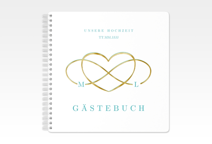 Gästebuch Hochzeit Infinity Ringbindung tuerkis gold