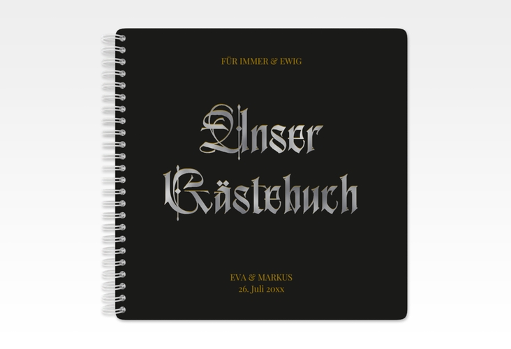 Gästebuch Hochzeit Wednesday Ringbindung schwarz silber