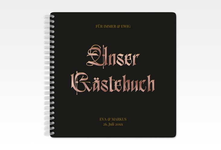 Gästebuch Hochzeit Wednesday Ringbindung schwarz rosegold