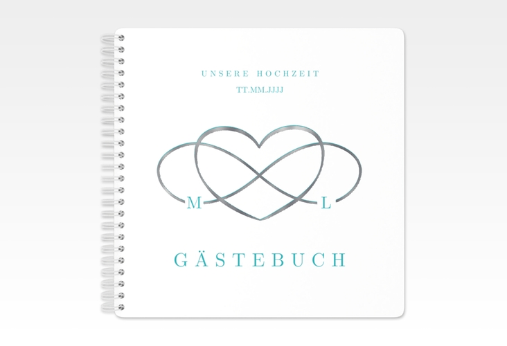 Gästebuch Hochzeit Infinity Ringbindung tuerkis silber